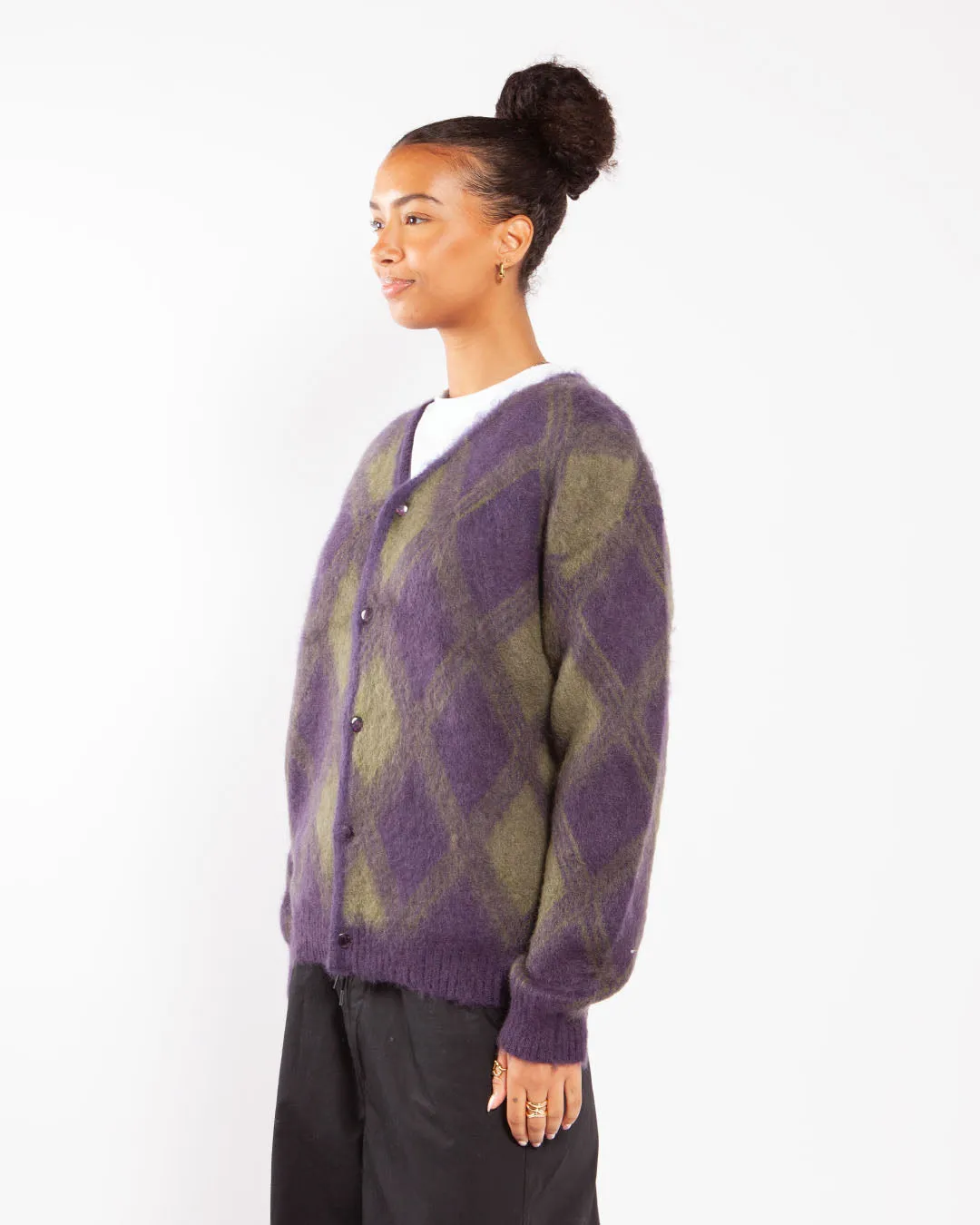 Needles Mohair Cardigan Argyle Purple