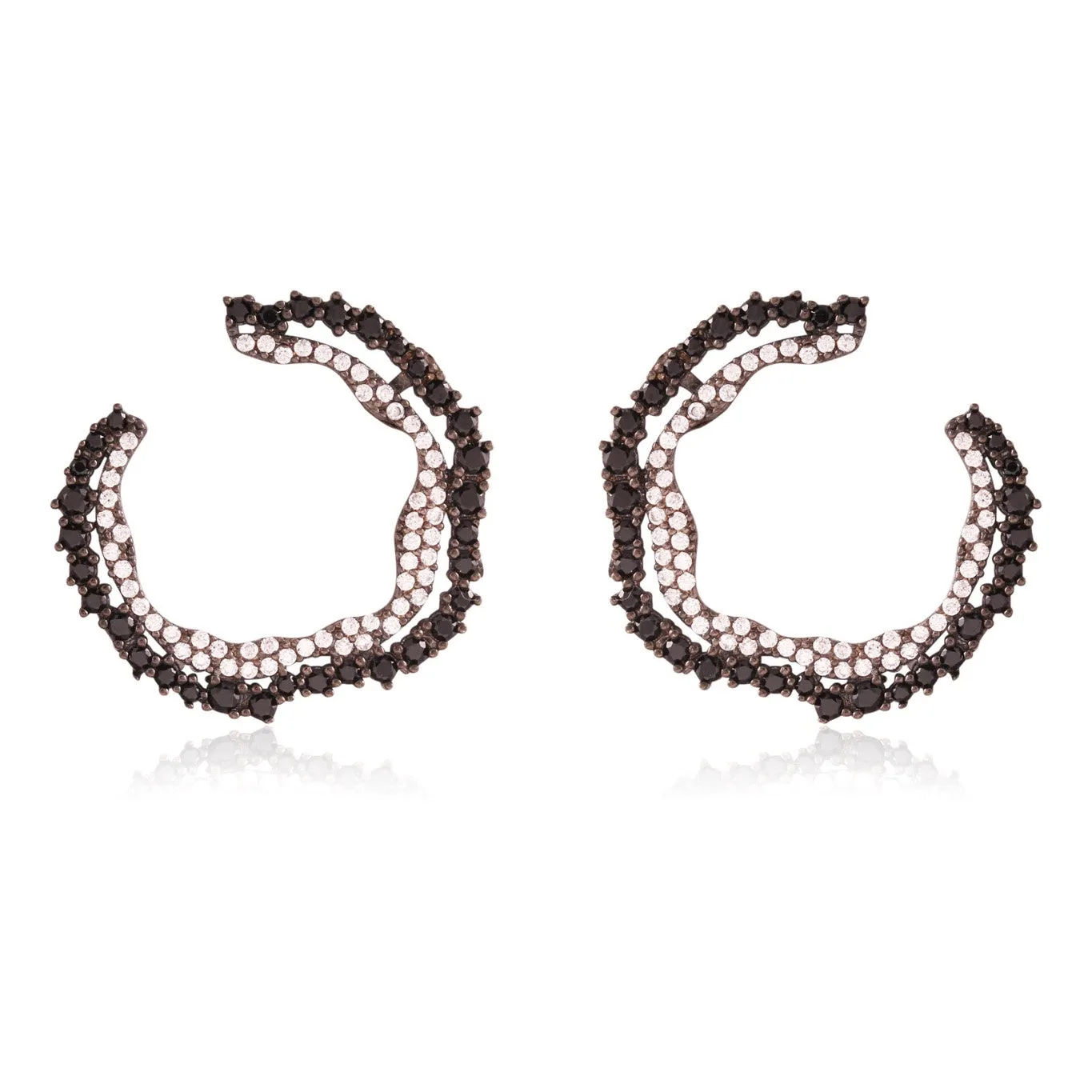 Onyx & CZ Rugged Circle Studs in Pewter