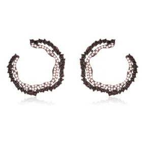 Onyx & CZ Rugged Circle Studs in Pewter