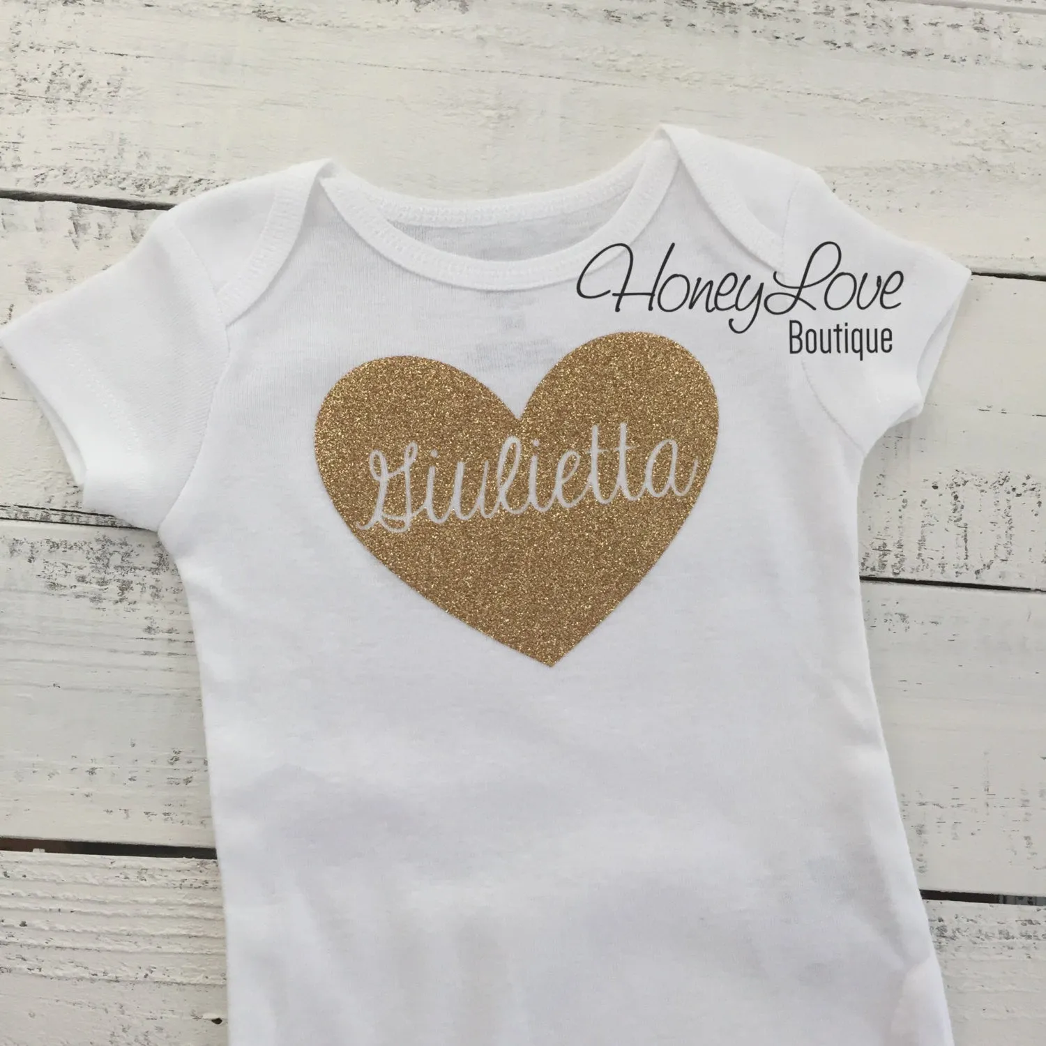 PERSONALIZED Name inside Heart - Gold glitter and Peach