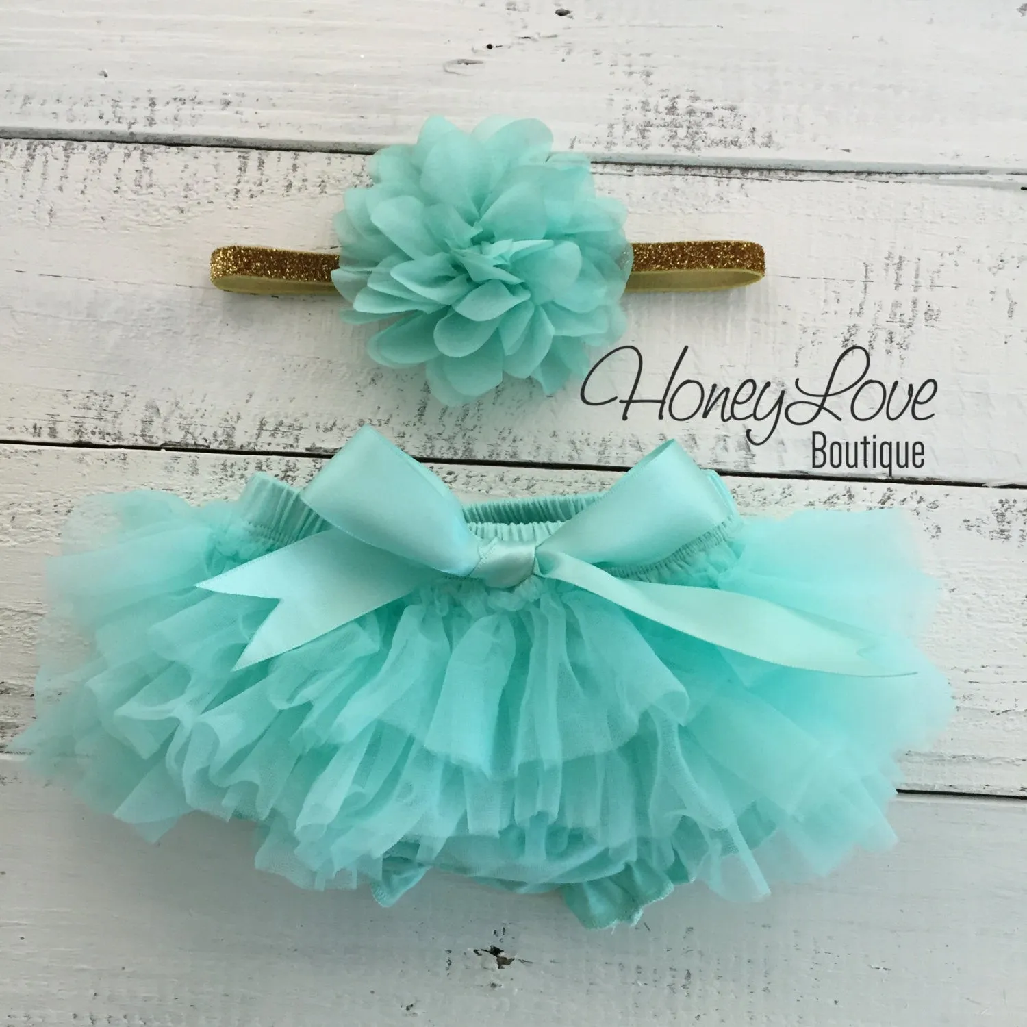 PERSONALIZED Name Outfit - Gold Glitter and Mint/Aqua