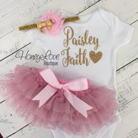 PERSONALIZED Name Outfit - Light Pink and Gold Glitter