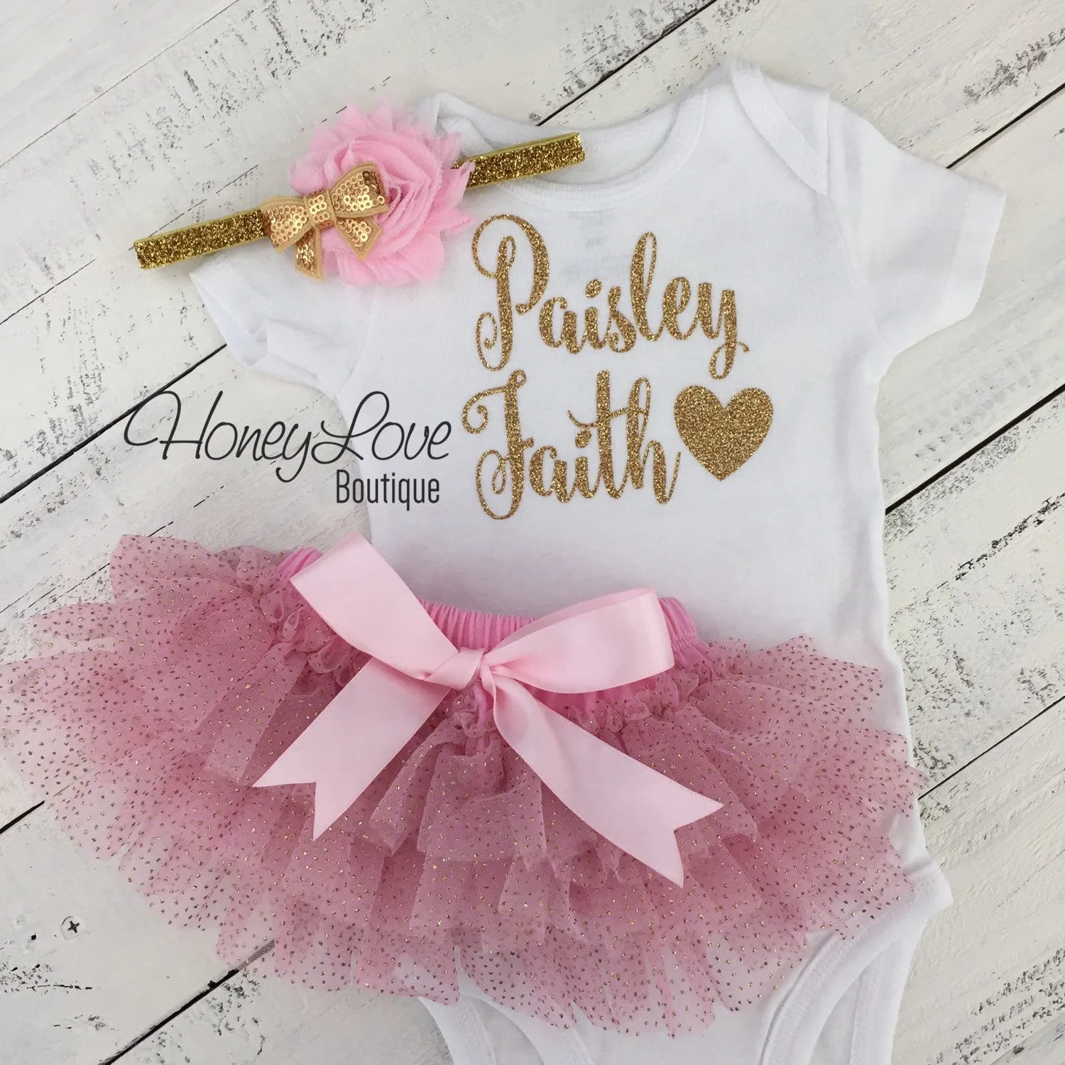 PERSONALIZED Name Outfit - Light Pink and Gold Glitter