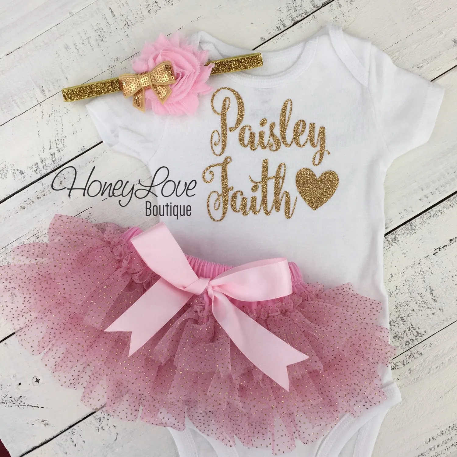 PERSONALIZED Name Outfit - Light Pink and Gold Glitter