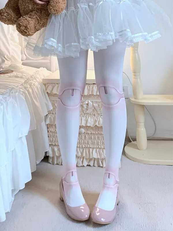 Pink Black and Gray Knee and Ankle Joints Velvet Tights