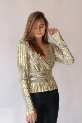 PLEATED GOLD PEPLUM TOP