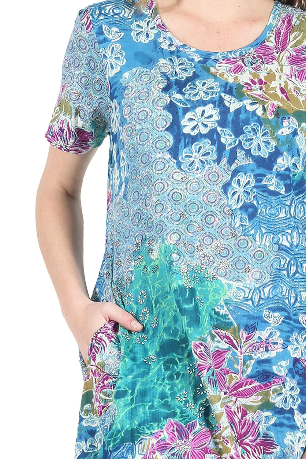 Plus Size La Cera Cotton Floral Jersey Knit A-Line Dress