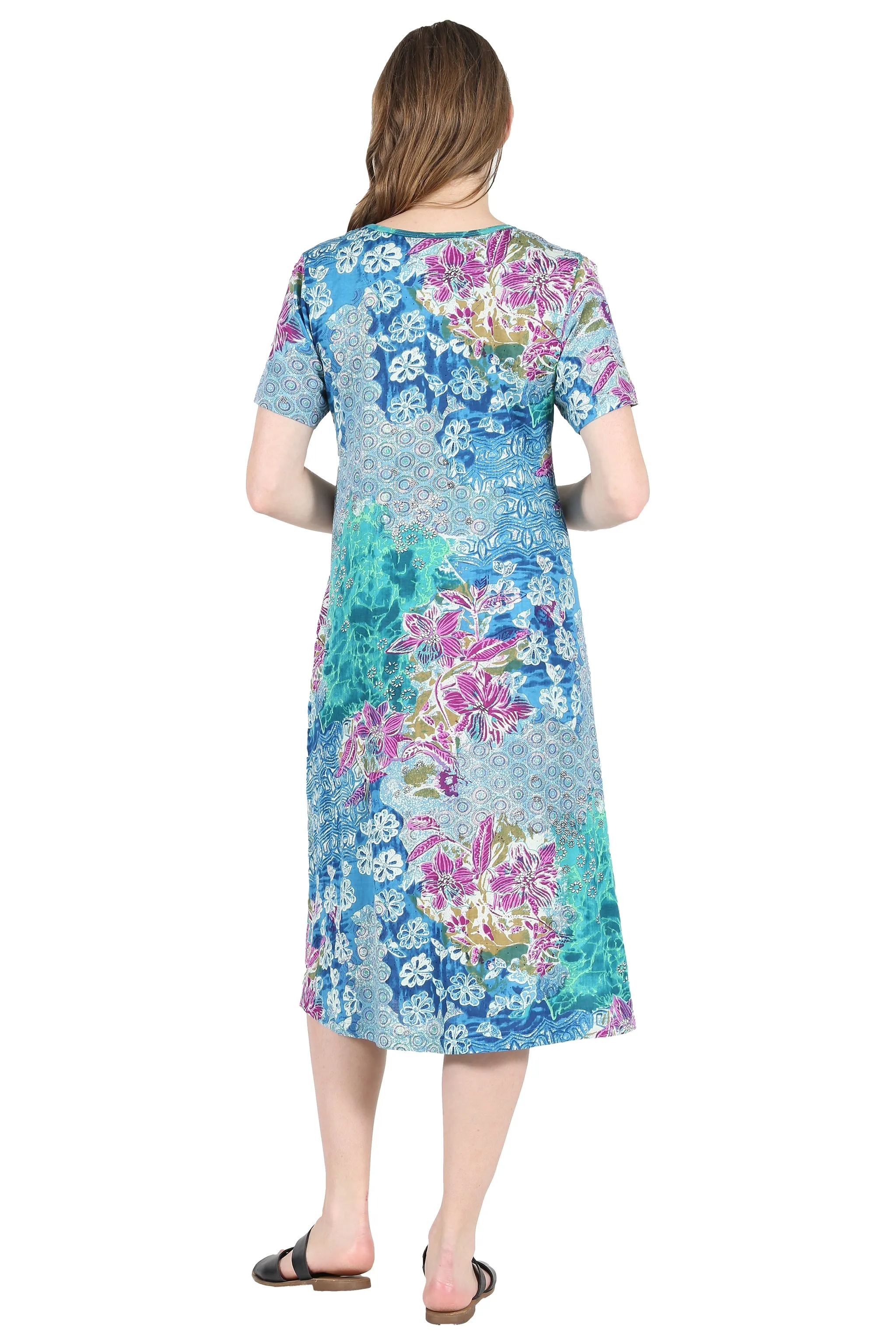 Plus Size La Cera Cotton Floral Jersey Knit A-Line Dress