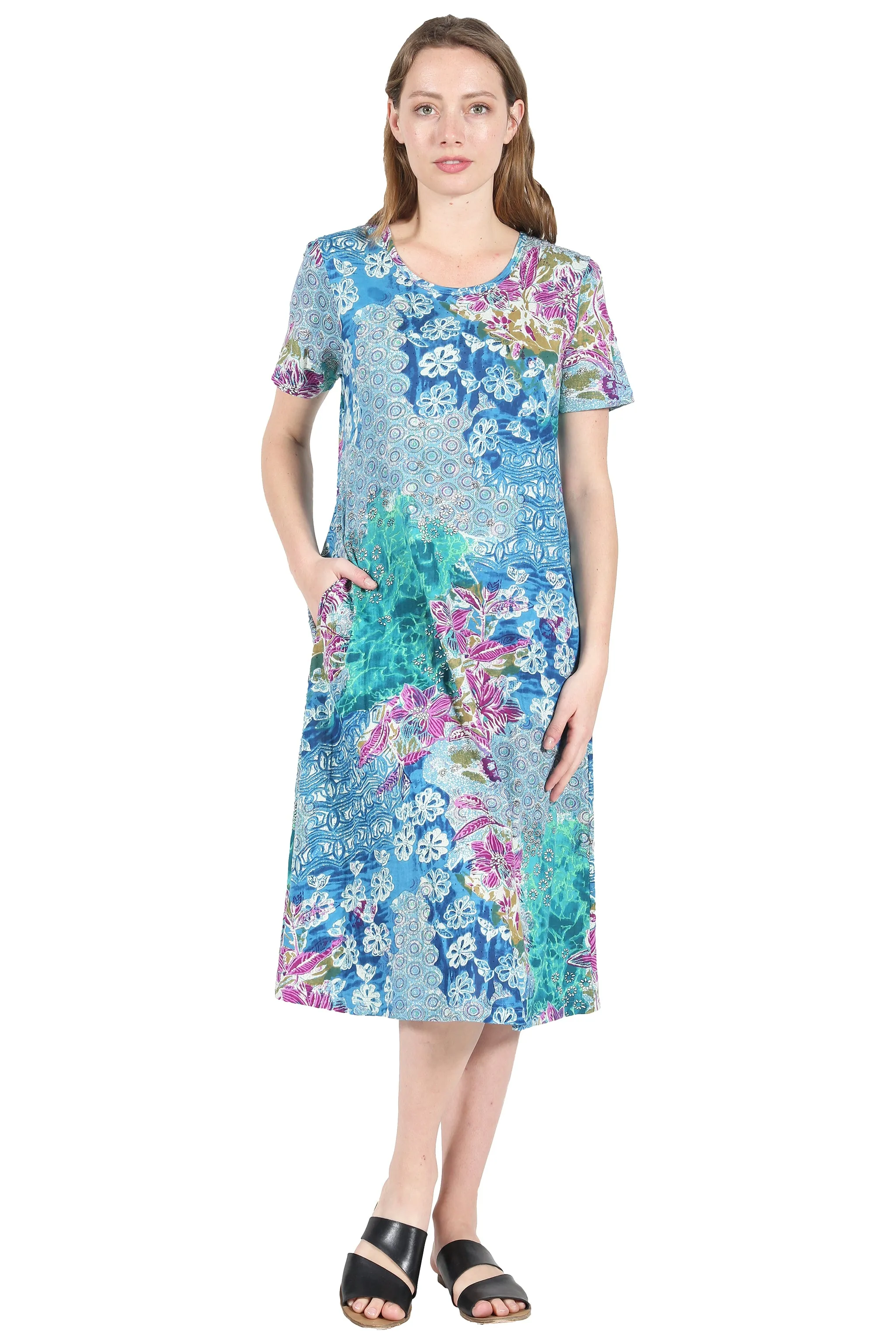 Plus Size La Cera Cotton Floral Jersey Knit A-Line Dress