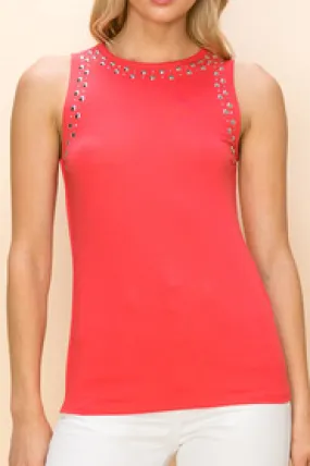 Plus Size Stud Tank Top-Fuchsia