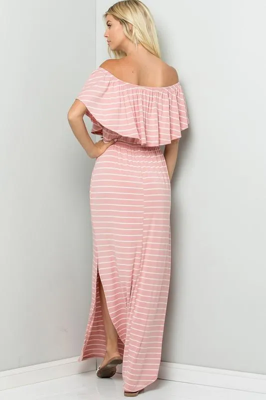 Pre-Order Off-shoulder Striped Maxi Dress