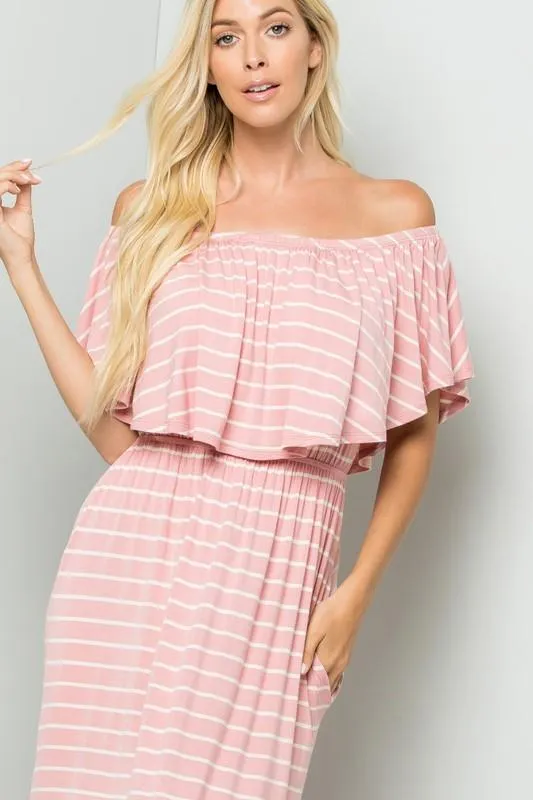 Pre-Order Off-shoulder Striped Maxi Dress