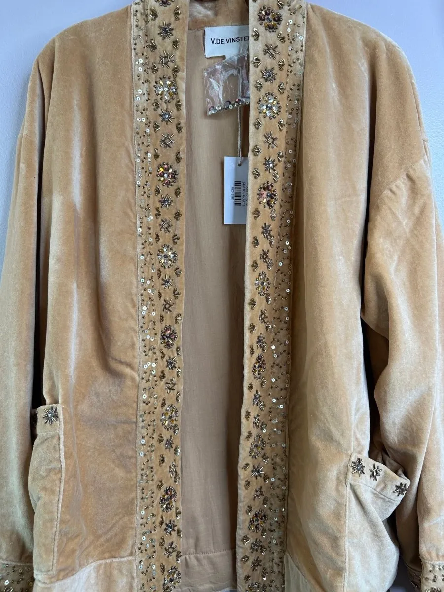 Proud Kimono in Golden Velvet with Sequins and Beadwork