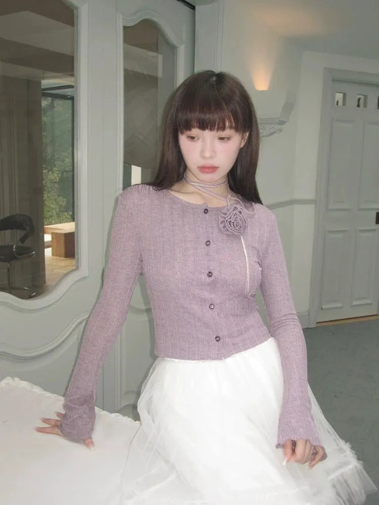 Purple knit cardigan【s0000007611】