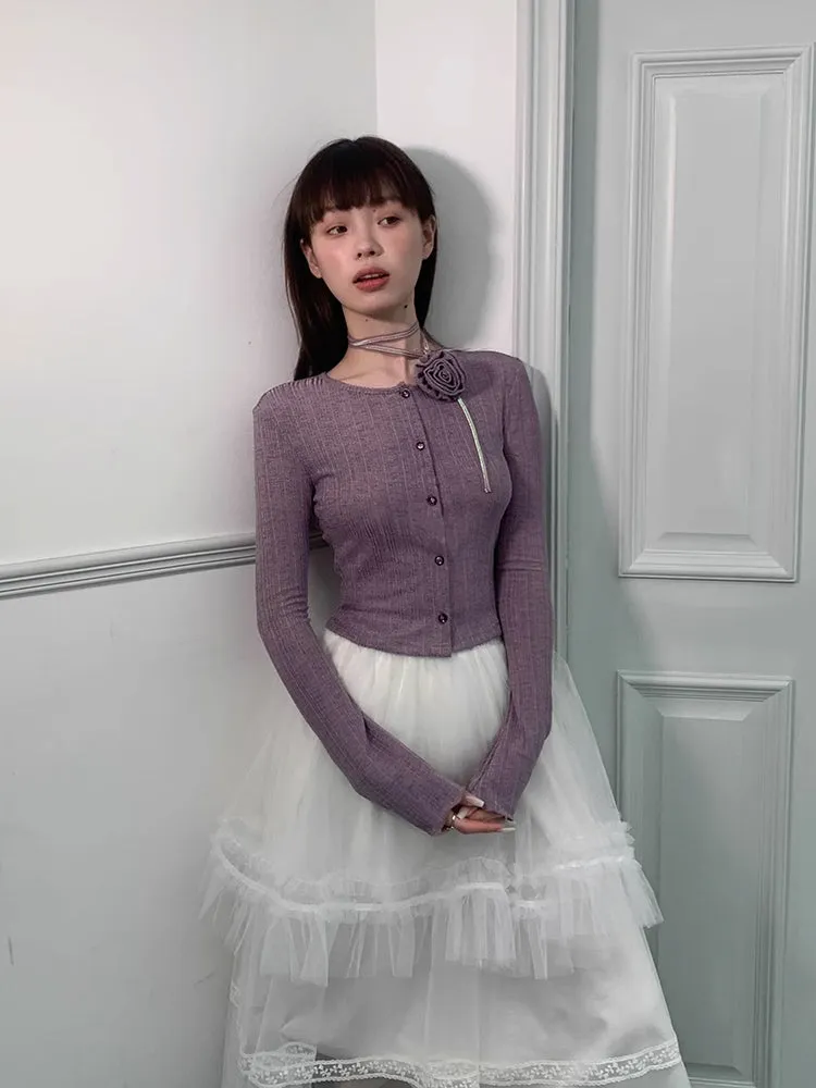 Purple knit cardigan【s0000007611】