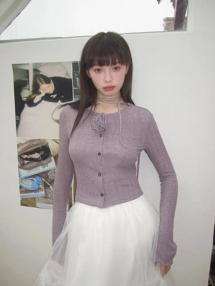 Purple knit cardigan【s0000007611】