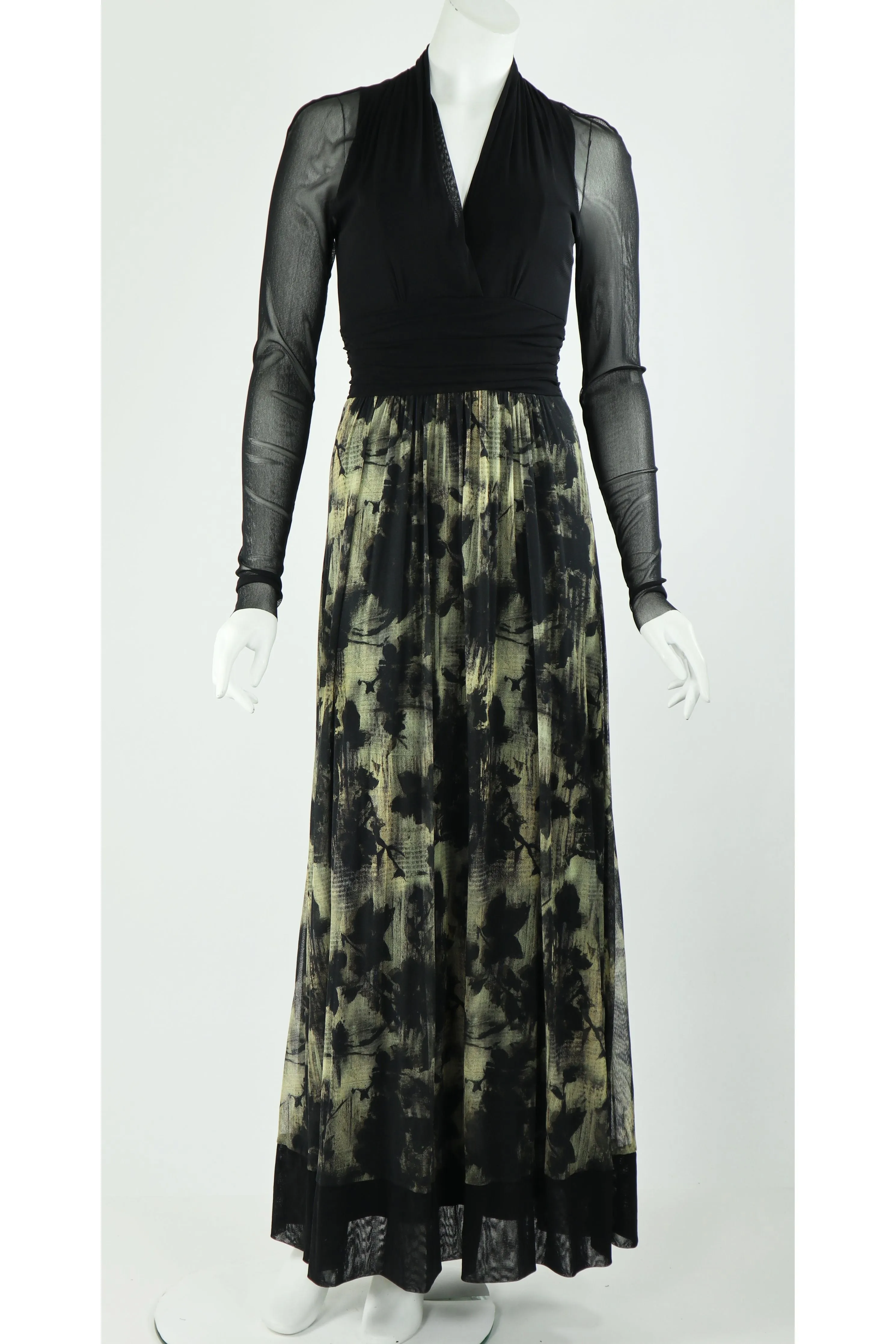 QUEEN Long Sleeves Cummerbund Maxi Print Dress