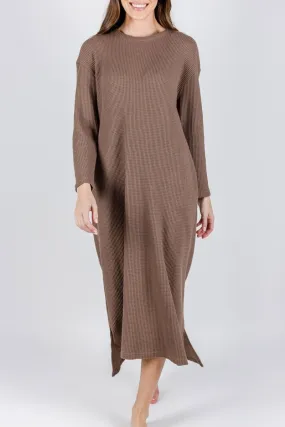 REESE DRESS WAFFLE Long Sleeve (BROWN)