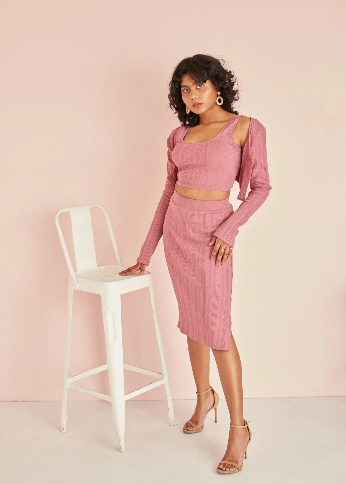 Rory Mauve Rib Midi Skirt