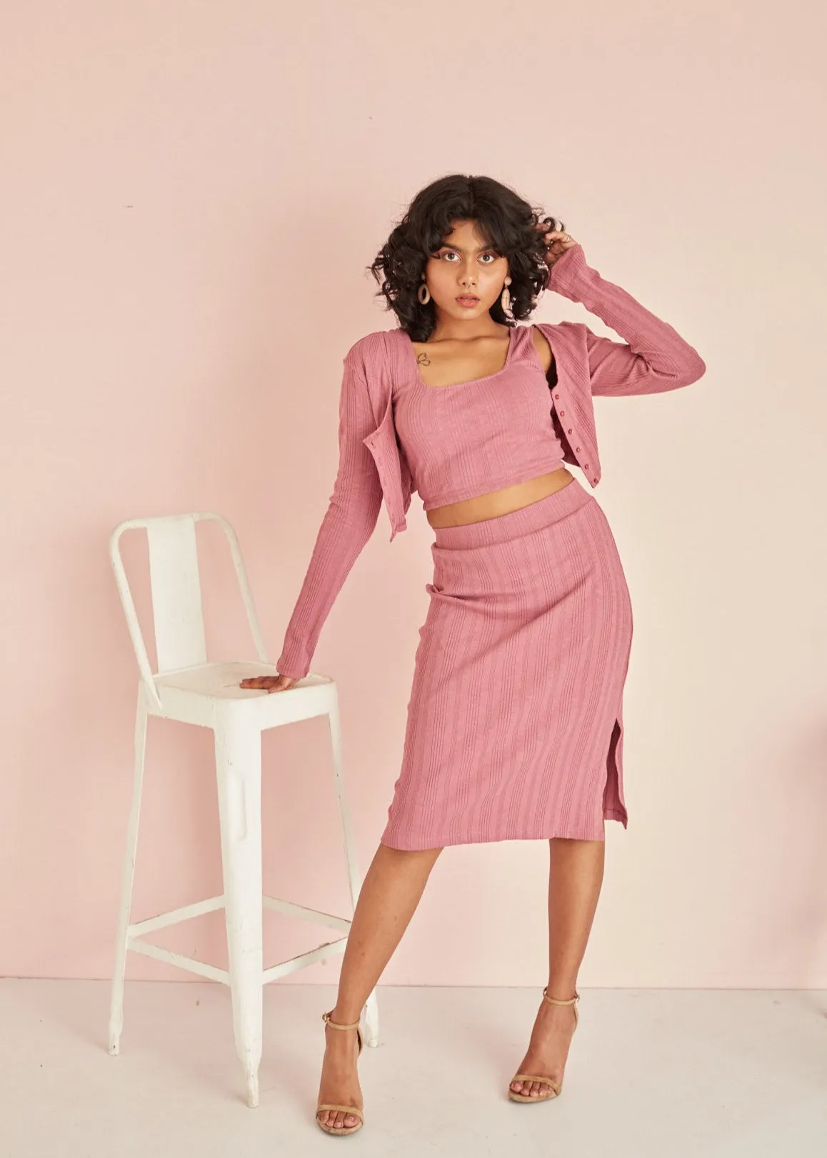 Rory Mauve Rib Midi Skirt