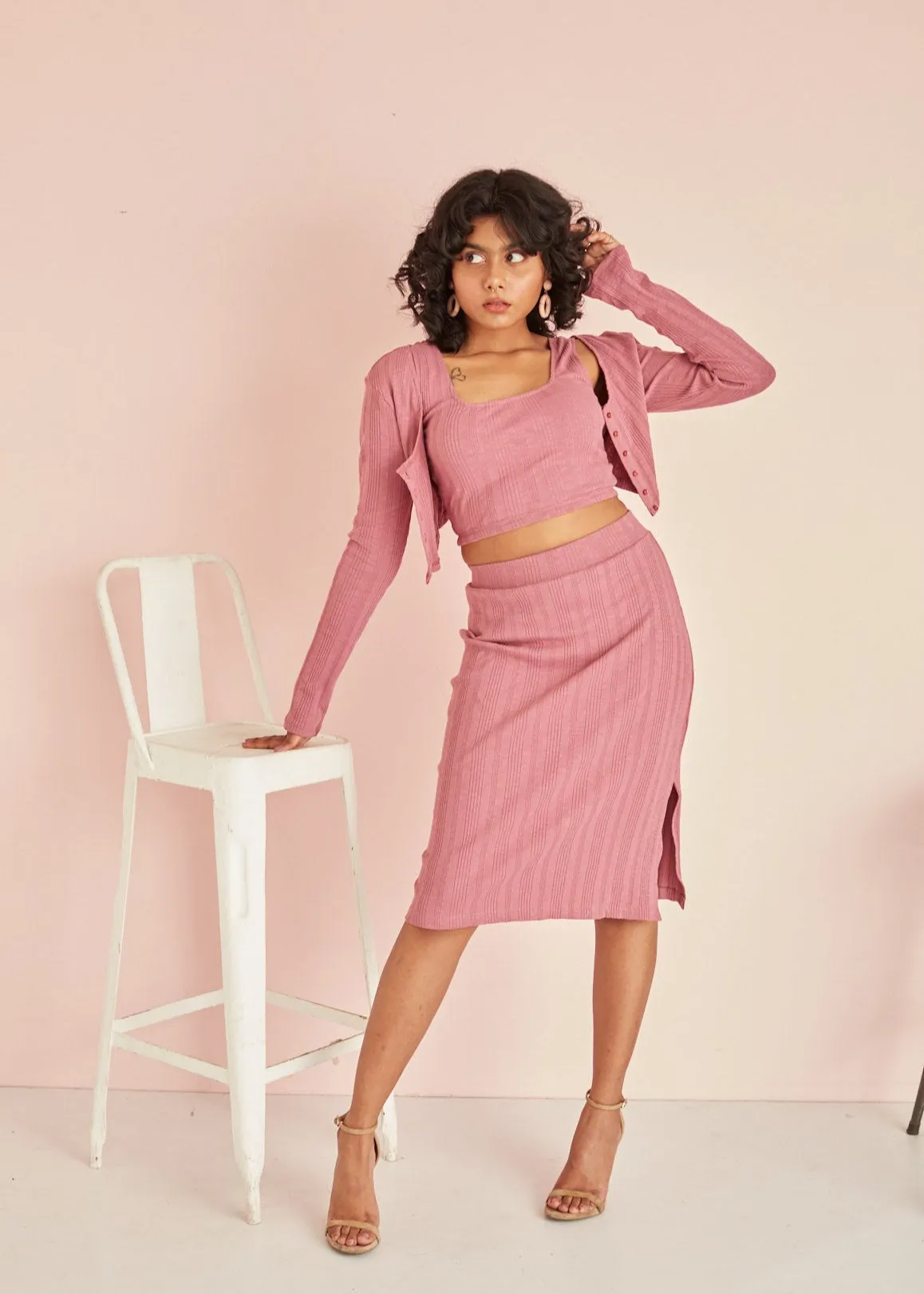 Rory Mauve Rib Midi Skirt