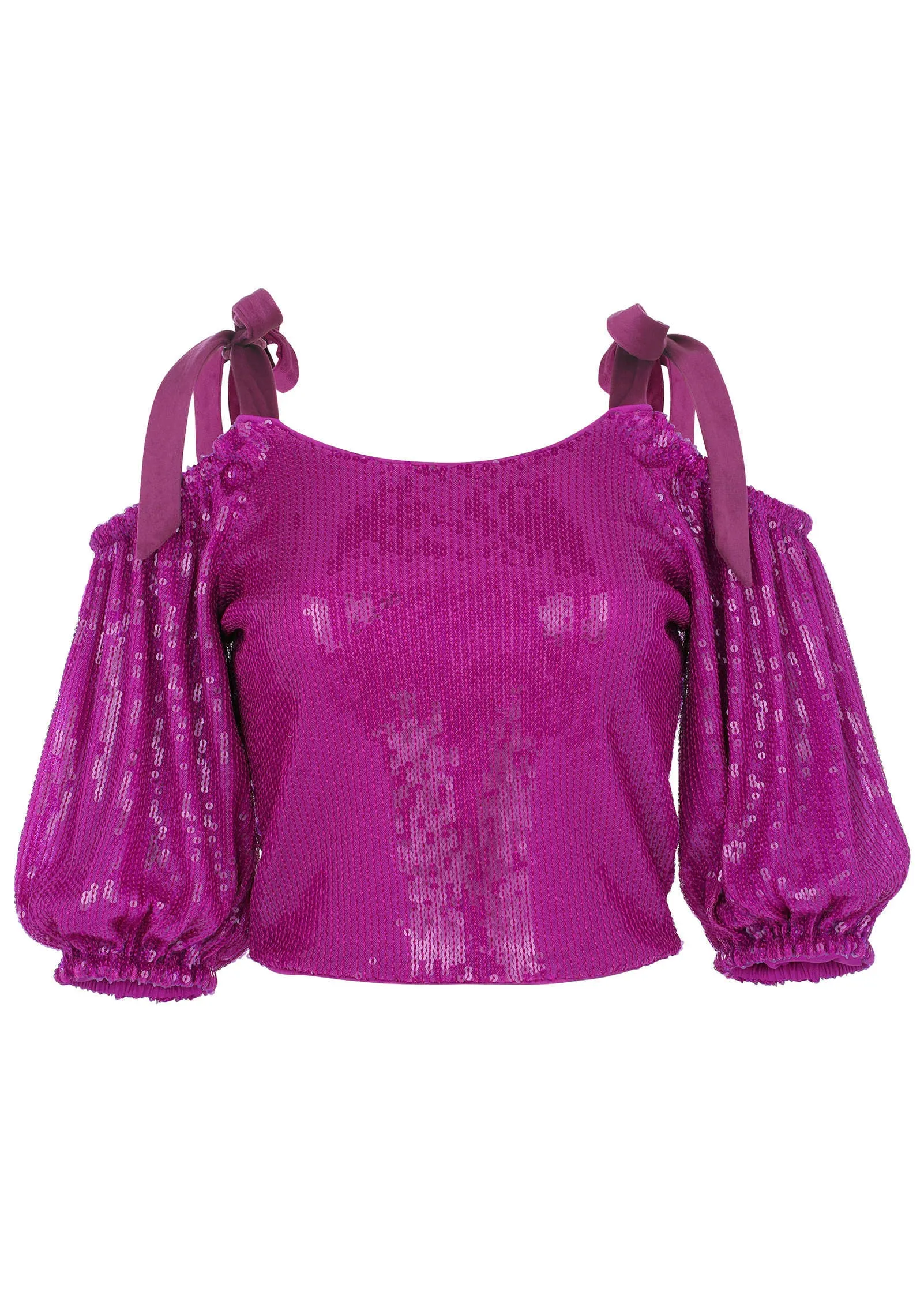 Sequin Velvet Bow Top  - Cattleya Orchid
