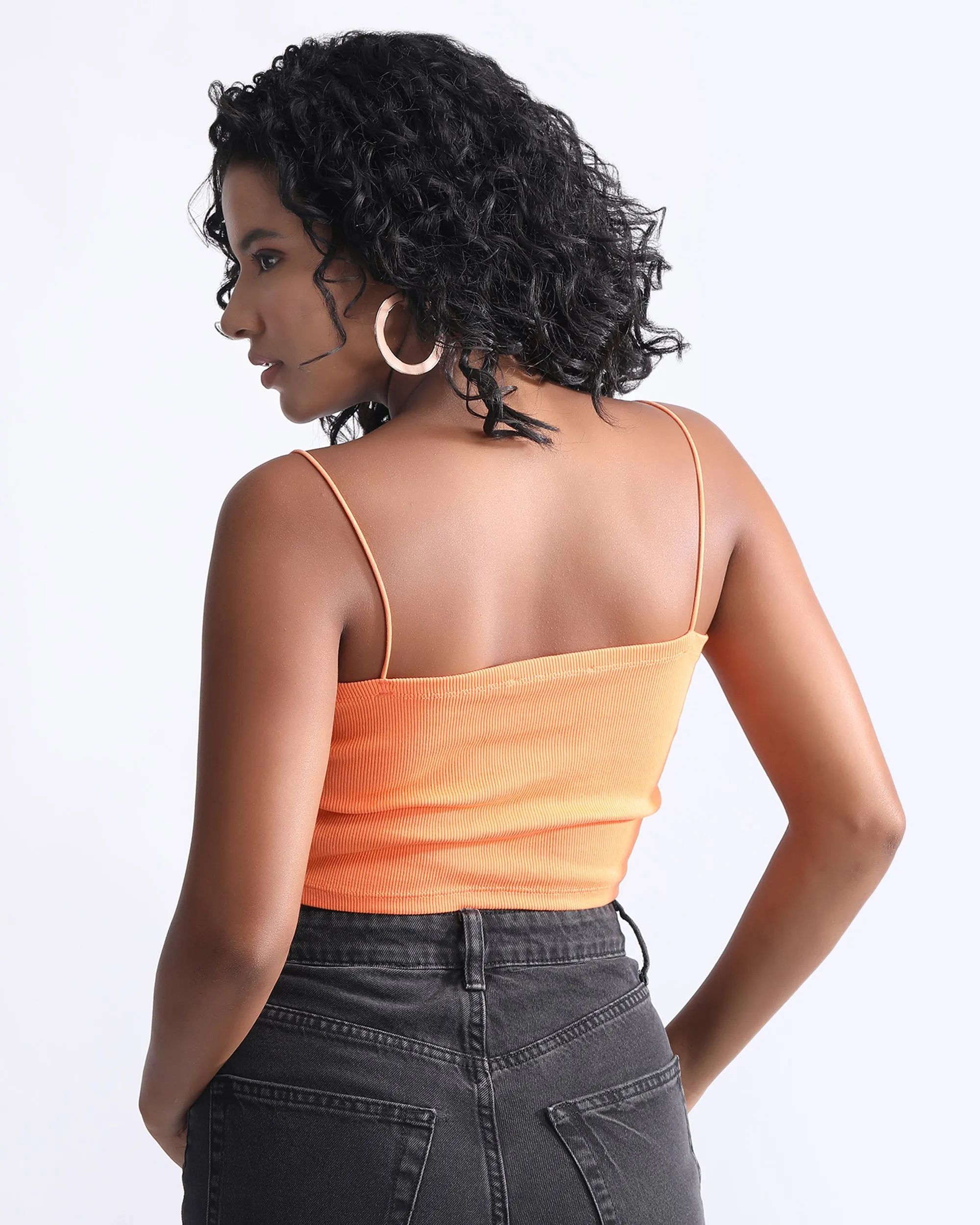 SPAGHETTI STRAP RIBBED CROP TOP