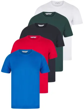 Spectre (5 Pack) Crew Neck Cotton T-Shirts in Sky Captain Navy / Barados Cherry / Jet Blue / Bright White / Ponderosa Pine - Tokyo Laundry