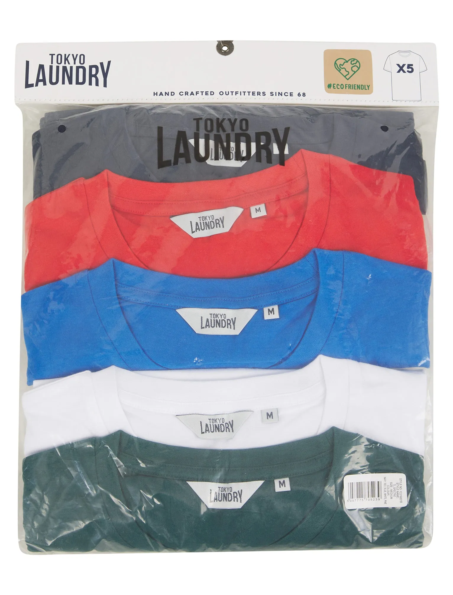 Spectre (5 Pack) Crew Neck Cotton T-Shirts in Sky Captain Navy / Barados Cherry / Jet Blue / Bright White / Ponderosa Pine - Tokyo Laundry