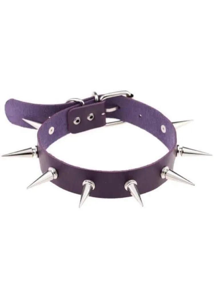 SPIKES CHOKER NECKLACE LEATHER