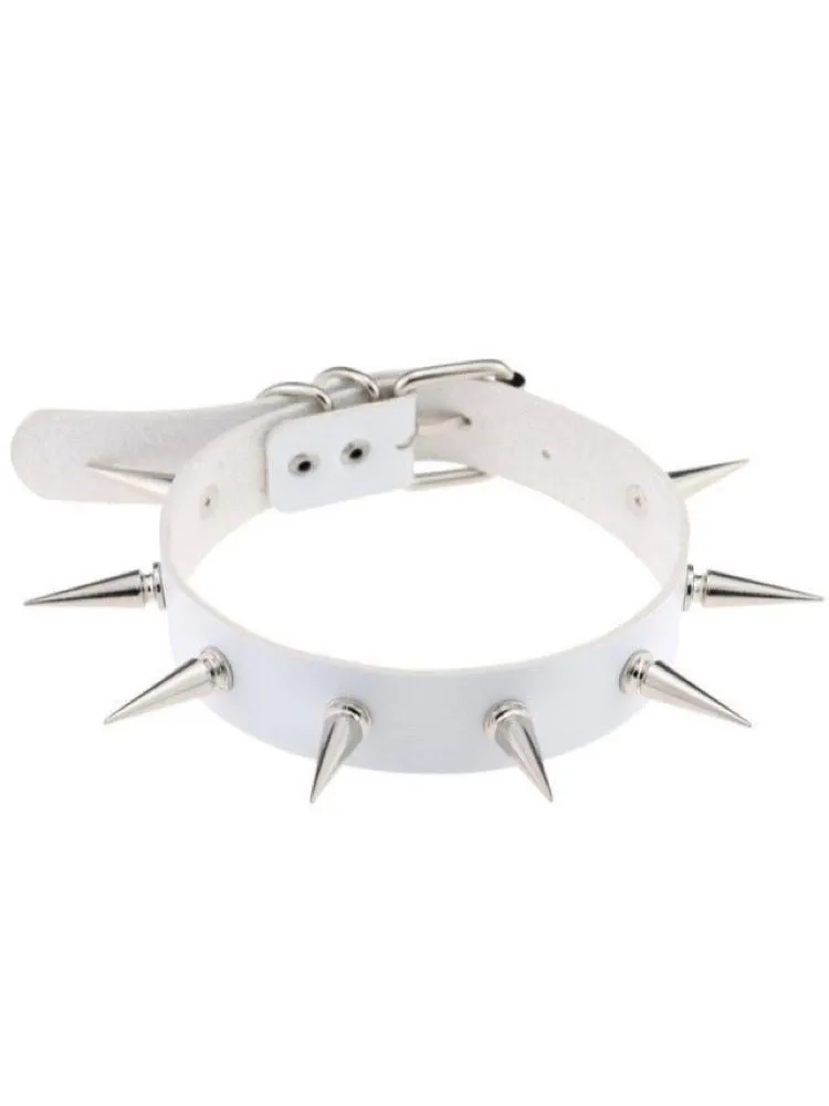 SPIKES CHOKER NECKLACE LEATHER