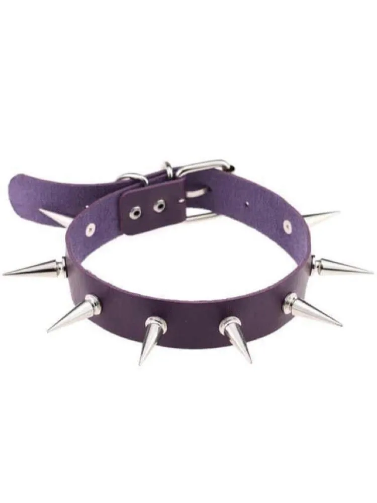 SPIKES CHOKER NECKLACE LEATHER