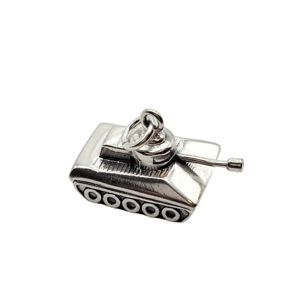 Sterling Silver Oxidized Military Tank Charm