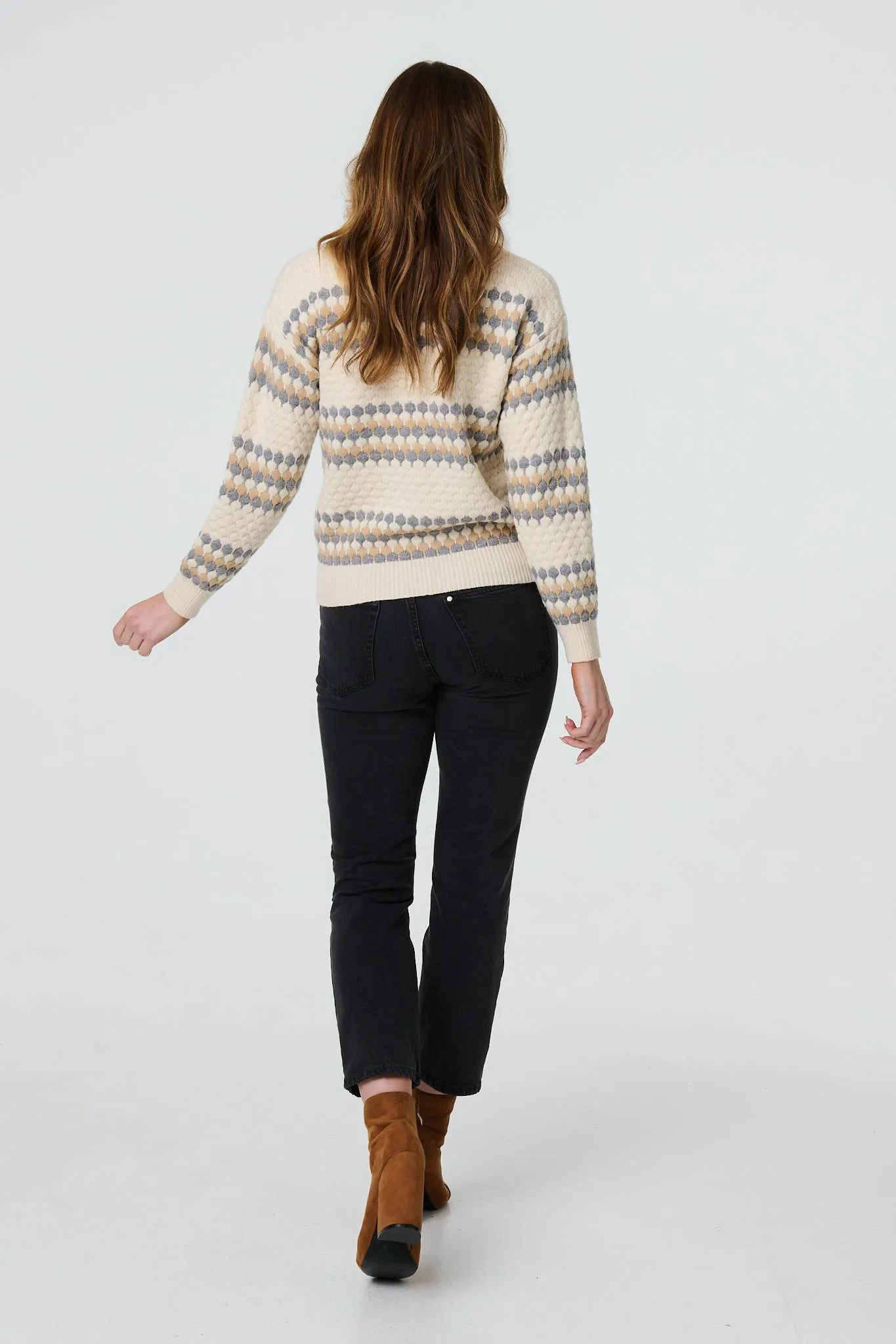 Textured Stripe Print High Neck Jumper