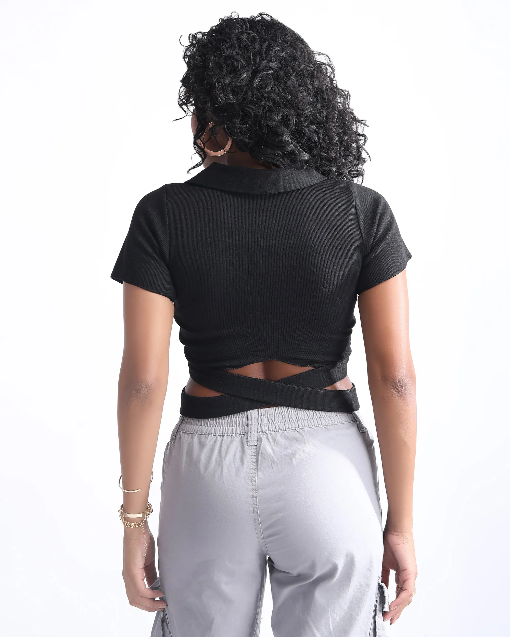 TIE KNOT RIBBED CROP TOP