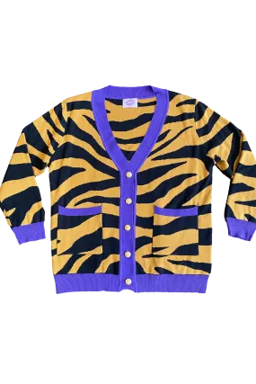 Tiger Stripe and Purple Trim Longline Cardigan