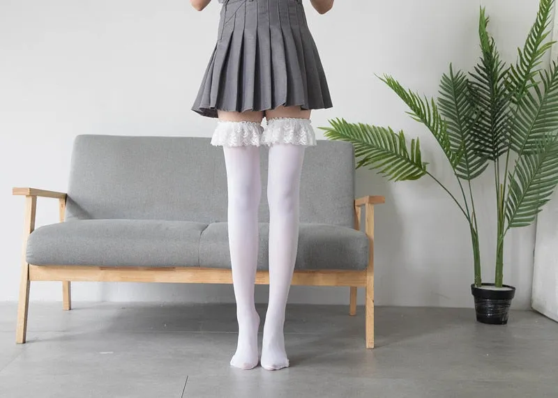 VenusFox Women's Tights Classic Lace Velvet Thigh High Ladies Girl‘s Lolita Over Knee Socks Vintage Lace Stockings Thigh highs
