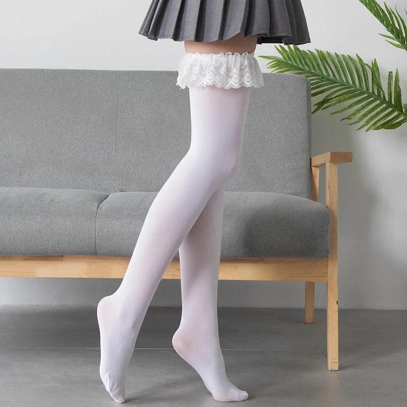 VenusFox Women's Tights Classic Lace Velvet Thigh High Ladies Girl‘s Lolita Over Knee Socks Vintage Lace Stockings Thigh highs