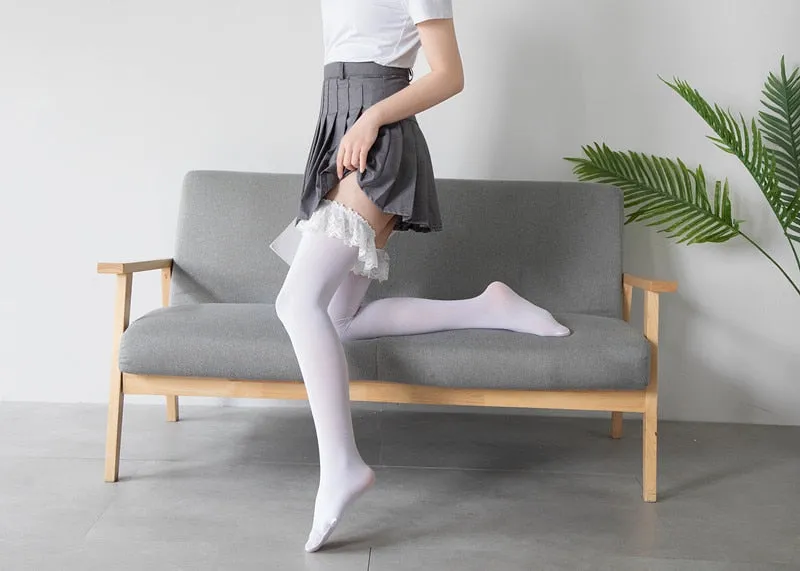 VenusFox Women's Tights Classic Lace Velvet Thigh High Ladies Girl‘s Lolita Over Knee Socks Vintage Lace Stockings Thigh highs