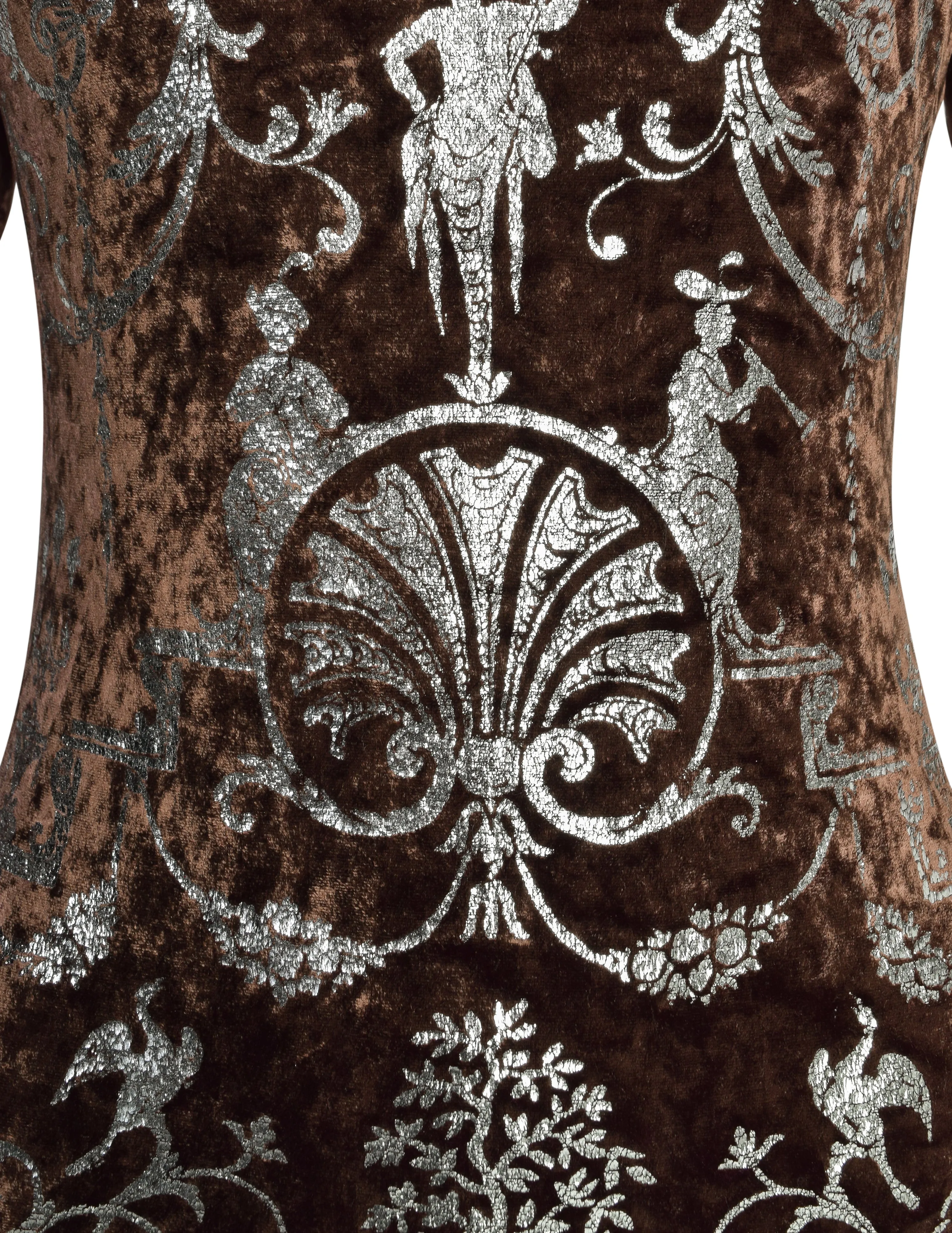 Vivienne Westwood Vintage RARE AW 1990 Portrait Collection Boulle Print Silver Foil Brown Crushed Velvet Catsuit