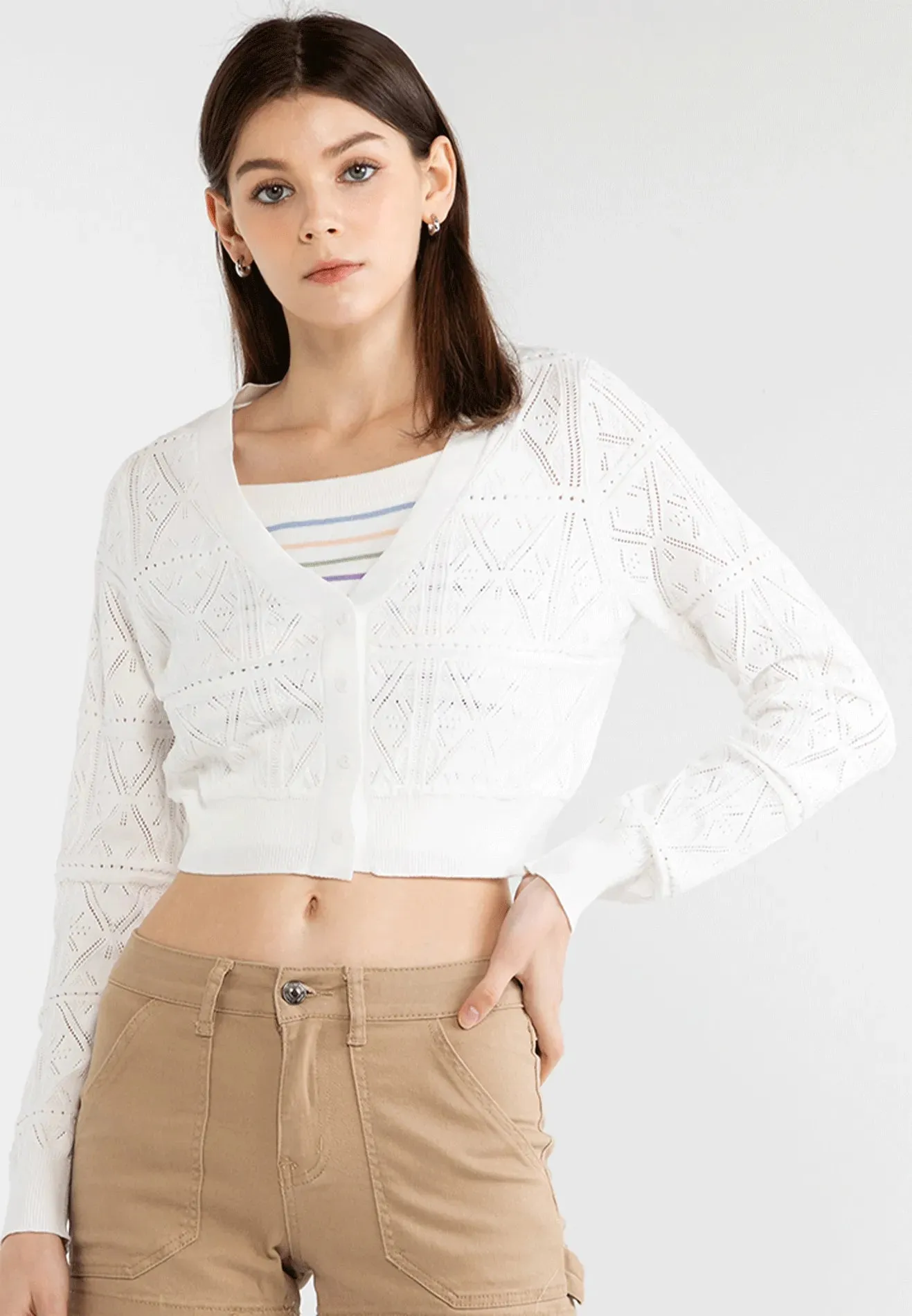 VOIR JEANS Hey Summer Collection: V-Neck Cropped Knitted Cardigan