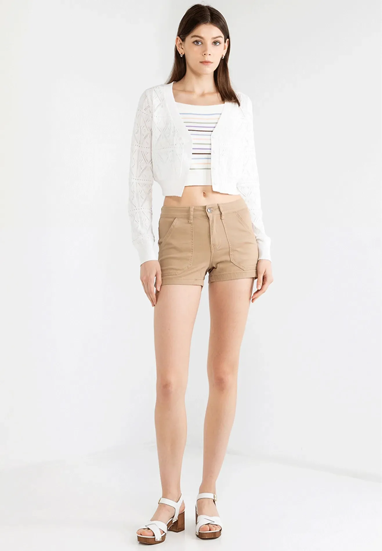 VOIR JEANS Hey Summer Collection: V-Neck Cropped Knitted Cardigan