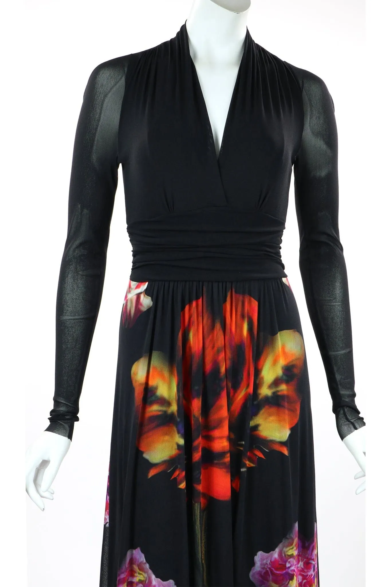 WILMA Long Sleeves Cummerbund Maxi Print Dress