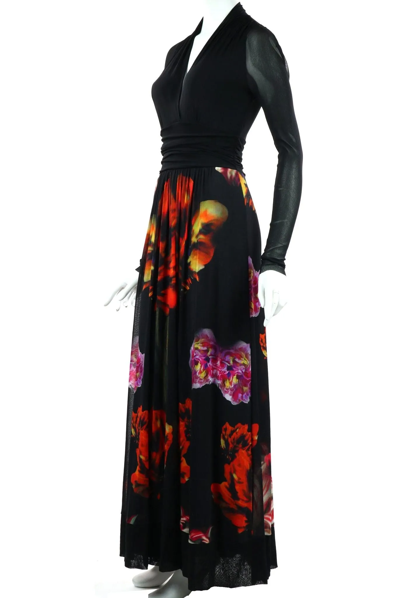 WILMA Long Sleeves Cummerbund Maxi Print Dress