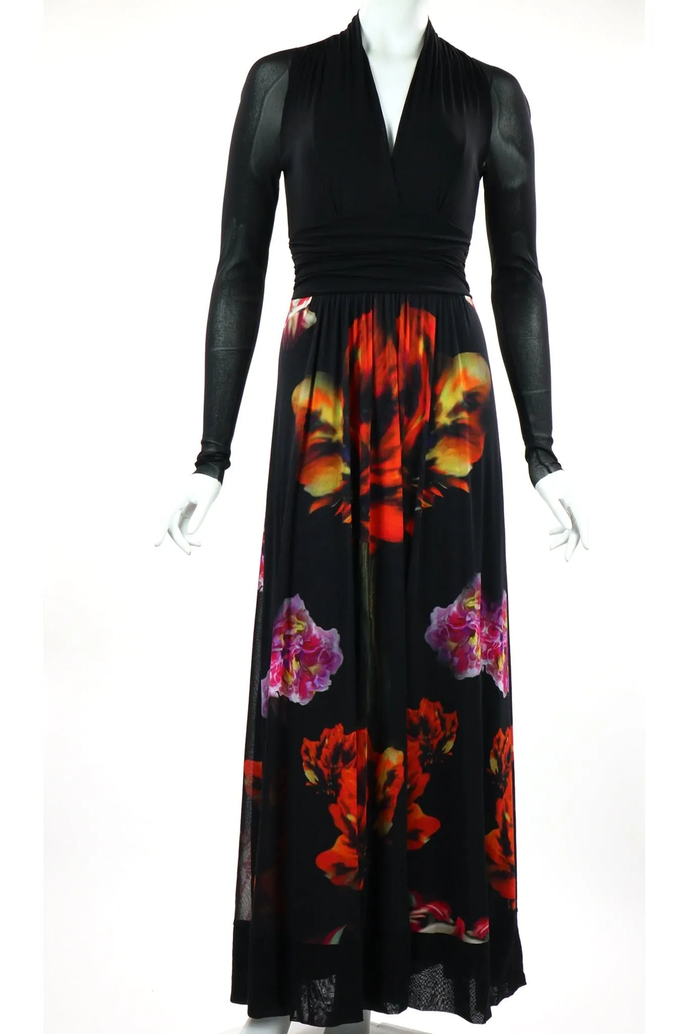 WILMA Long Sleeves Cummerbund Maxi Print Dress