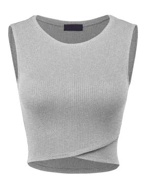 Women Sleeveless Sexy Round Neck Rib Crop Tank Top Tee (FWT1084)
