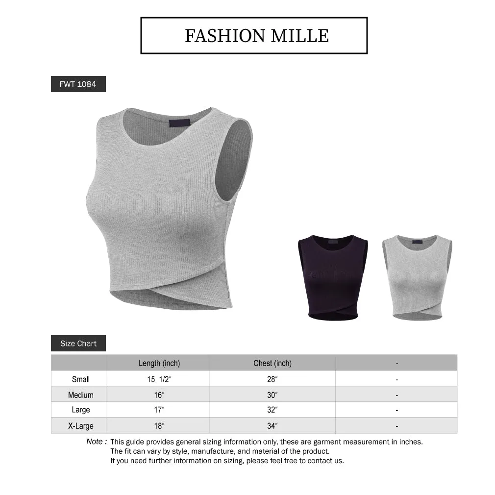 Women Sleeveless Sexy Round Neck Rib Crop Tank Top Tee (FWT1084)