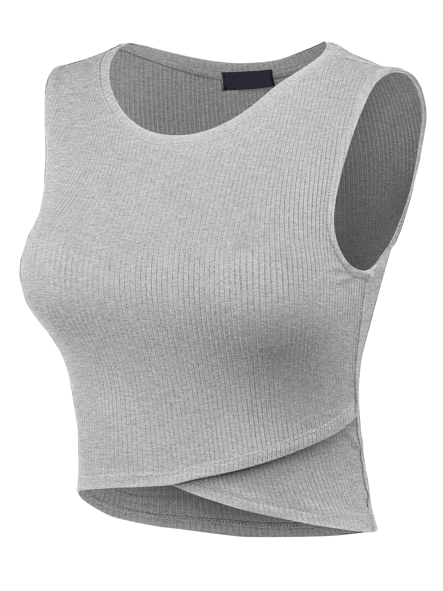 Women Sleeveless Sexy Round Neck Rib Crop Tank Top Tee (FWT1084)