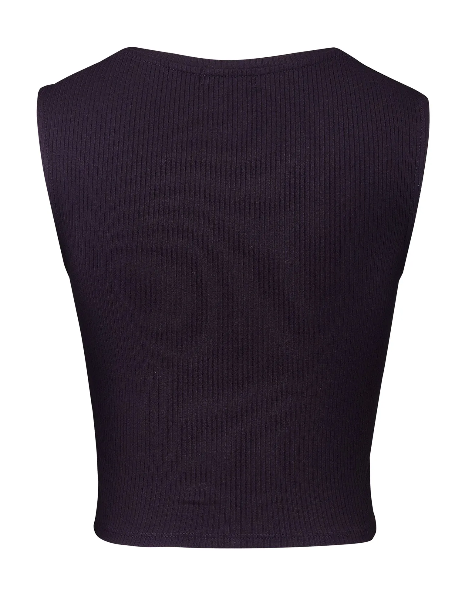 Women Sleeveless Sexy Round Neck Rib Crop Tank Top Tee (FWT1084)