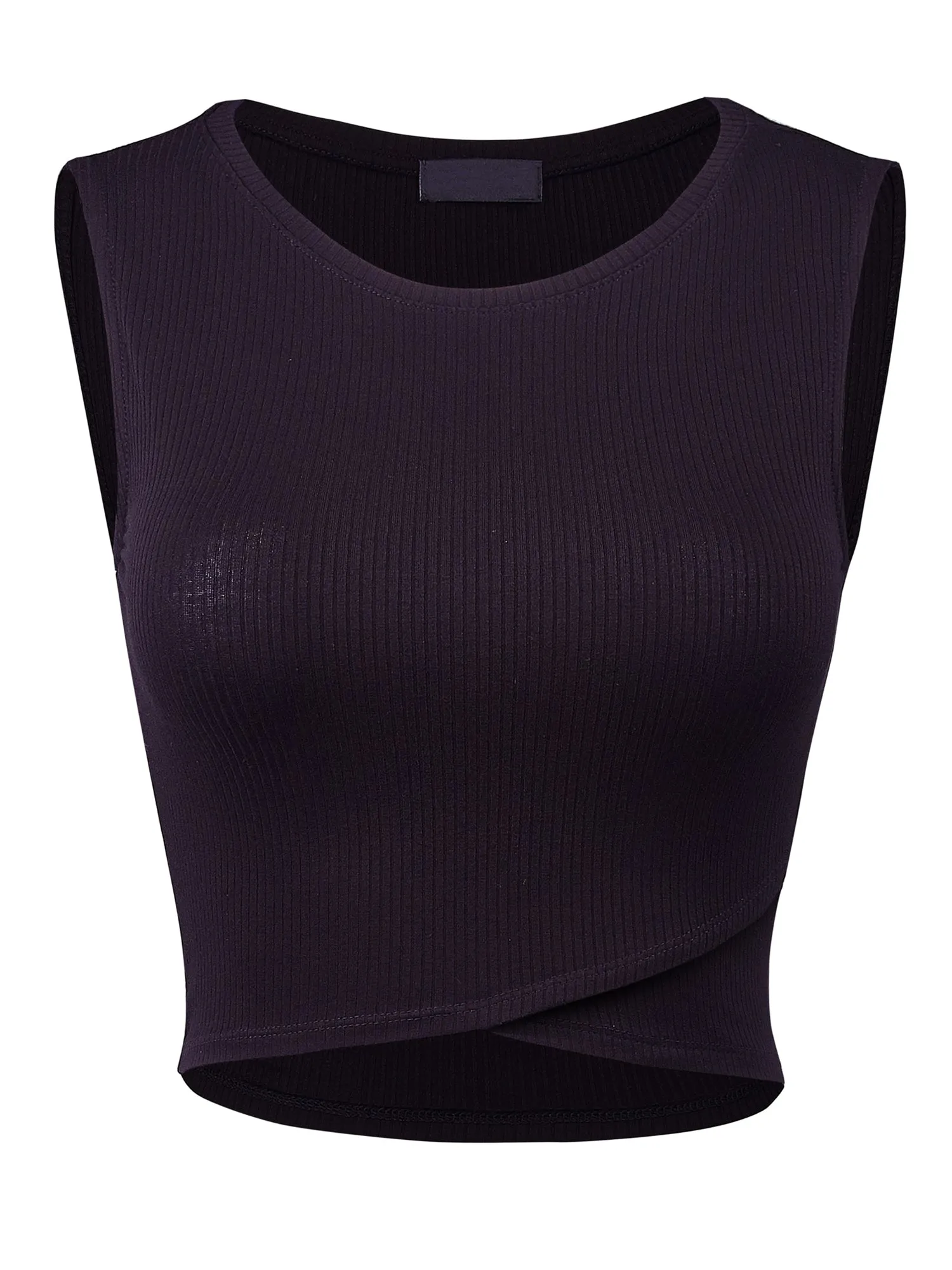 Women Sleeveless Sexy Round Neck Rib Crop Tank Top Tee (FWT1084)